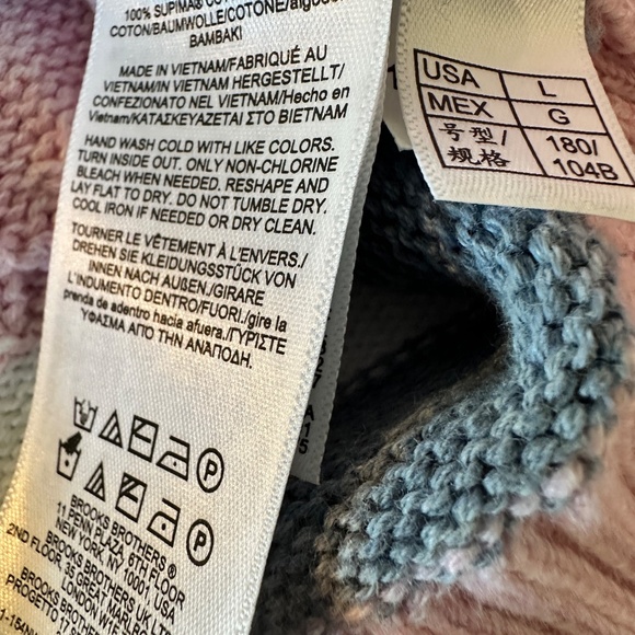 Brooks Bros. Cable V-Neck Sweater – L (Pink with Blue/White Detail) - Picture 6 of 6